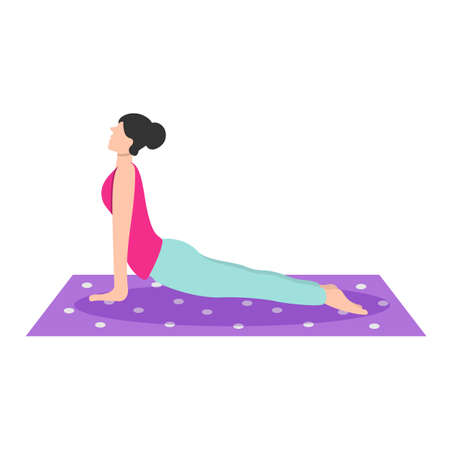 Young woman practising yoga exercise on white background. upward facing dog pose. vector sport illustration design with flat style.のイラスト素材