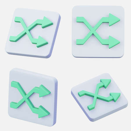 Set of  3D rendering crossfade icon interface symbol isolated on white background.  Video or music...