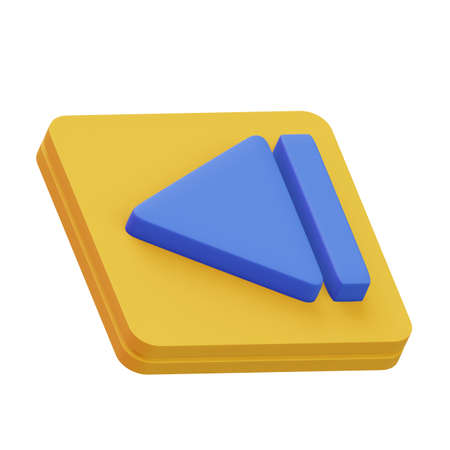 Backward icon symbol isolated on white background. 3D rendering. Video or music player app element.