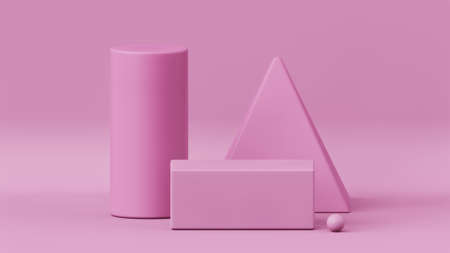 3D rendering of empty product display podiums on pink color background. Stage for product display or...
