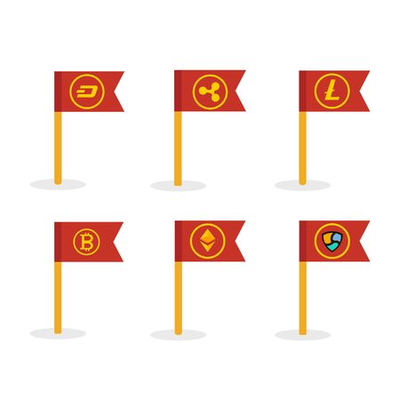 Set of gold digital crypt currencies coin icon on flags .のイラスト素材