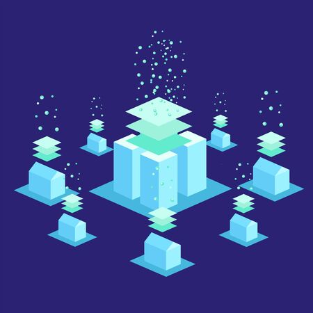 Modern isometric flat style illustration icons.  Access storage distribution information management and analysis for planning.のイラスト素材