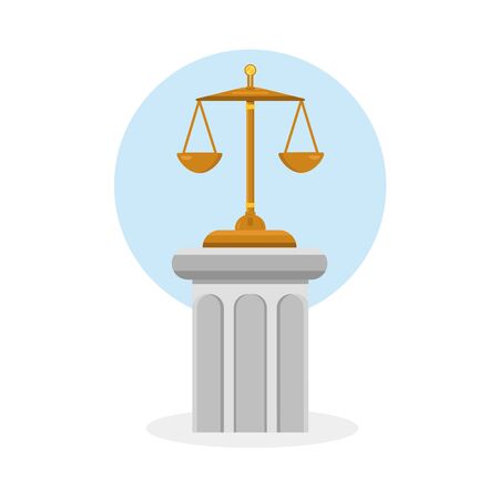 Icon for lawyer firm. Law and justice. Judicial hammer on stone column with golden elements.のイラスト素材