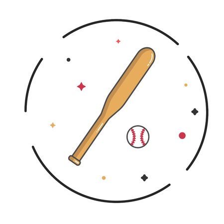 Grey baseball-bat and ball. Modern flat-line style illustration icons. Isolated on white background. Baseball-bat icon.のイラスト素材