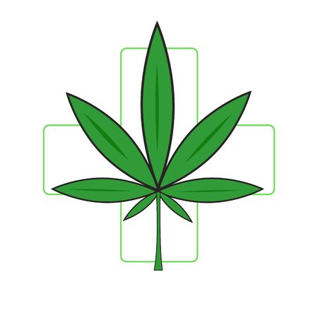Green marijuana icon with green pharmacy cross.のイラスト素材