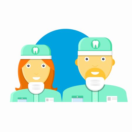 Dentist stomatology icons set concept teeth. Smile male female doctors. Modern flat style vector illustration.のイラスト素材