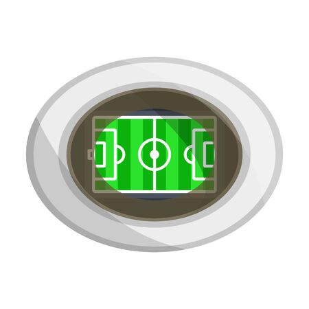 Illuminated bright colorful football, soccer stadium arena view from above top with green field lawn, lined. Modern flat cartoons style vector illustration icons. Isolated on white backgroundのイラスト素材
