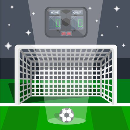 Soccer european football sport referee umpire set. Gold reward prize, ball, field, stadium, scoreboard, whistle, cards, stopwatch, uniform. Modern flat vector illustration icon. Isolated on whiteのイラスト素材