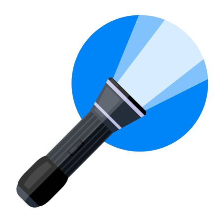 police included flashlight with light on blue circle in cartoon style. Modern flat style vector illustration icons.のイラスト素材