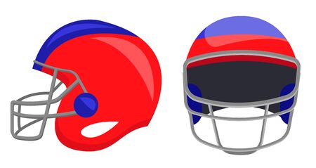 American football sport set. Flat cartoons vector illustration icons on white background. American football: sport gear, helmet, player, field, fan, food, protection, training equipments, referee, cupのイラスト素材