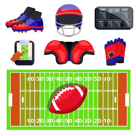 American football sport set. Flat cartoons vector illustration icons on white background.のイラスト素材