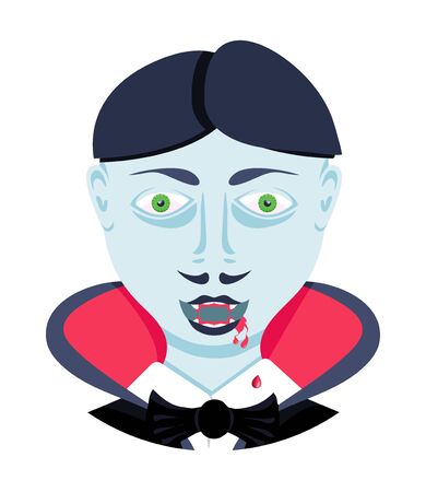 Cute vampire face. Head on shoulders of evil vampire. Modern flat cartoons vector illustration icons. Isolated on white.のイラスト素材