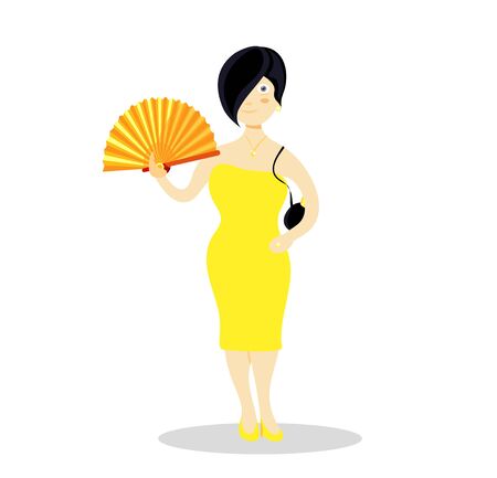 Smiling,cute lady in red cocktail, evening dress with handbag, man, gentleman in white suit.Modern flat cartoons vector illustration icons.Isolated on blue. Beautiful and rich people. ouple in loveのイラスト素材