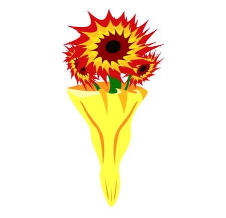 Beautiful bouquet of flowers in yellow paper.Modern flat cartoons style vector illustration icons.のイラスト素材