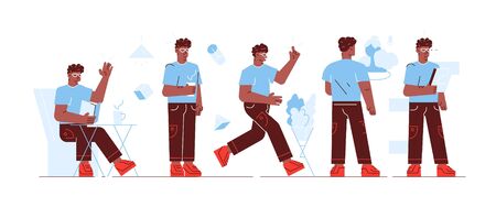 Business man characters. Business mans in casual clothes. character with different poses and actions. Vector illustration flat design isolated on white background.のイラスト素材
