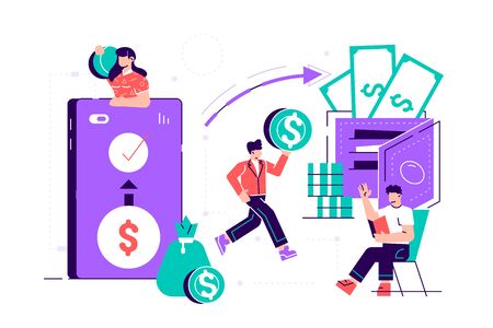A beautiful businesswoman is planning his work. Modern concept for business planning, news and events, reminder and timetable. Woman at calendar with big pen. Flat design style vector illustration.のイラスト素材
