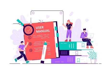 Vector illustration, Document specification requirements, Instructions for use flat style vector concept. Flat style modern design vector illustration for web page, cards, poster, social media.のイラスト素材