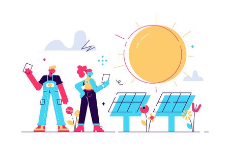 vector illustration. alternative renewable energy. solar energy, technological solar panels. schedule design environmental resource extraction. Flat style modern design vector illustration.のイラスト素材