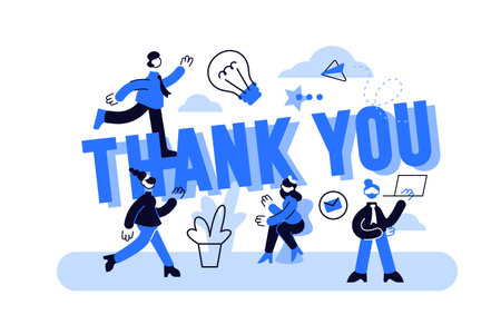Thank you sign. Greeting card with decoration. Flat styleのイラスト素材