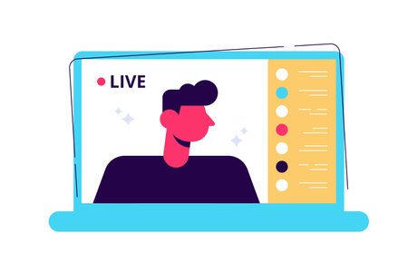 Young male blogger holding a live streaming online eventのイラスト素材