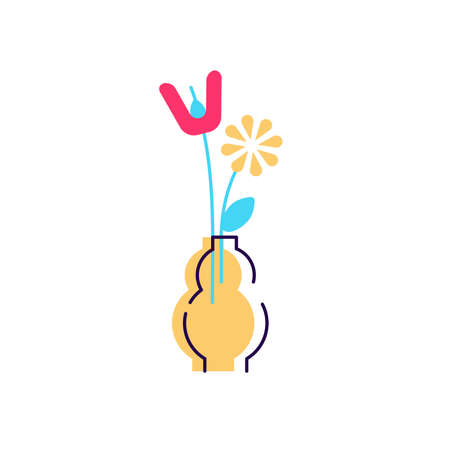 Flowers in vase cartoon flat vector iconのイラスト素材