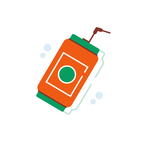 Soda drink in tin can with straw on top flat vector designのイラスト素材