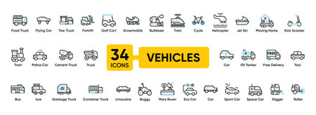 Simple Set of Public Transport Related Vector Line Icons. Vehicles icon set. Editable stroke.のイラスト素材