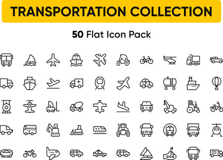Simple Set of Public Transport Related Vector Line Icons. Contains such Icons as Taxi, Train, Tram and more. 64x64 Pixel Perfect.のイラスト素材