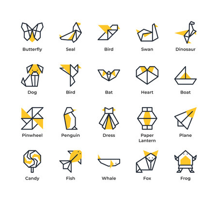 Line Origami Icons Set. Editable Strokeのイラスト素材