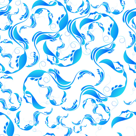 Vector modern seamless pattern blue and white background, pillow print, retro texture, fashion designのイラスト素材