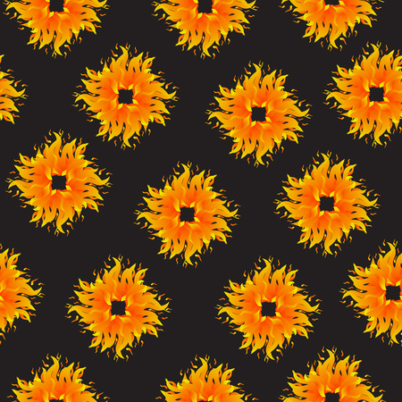 Seamless Pattern with Summer Sun Shapes. Vector Illustration. Flat Style. Decorative Summer Design for Textile, Wrapping Paper, Wall Paper, Beautiful Backgound Decorationのイラスト素材