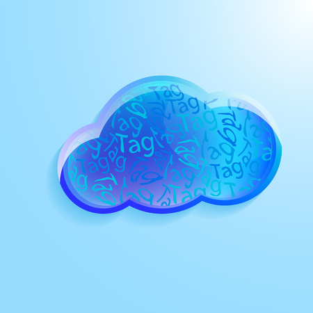 Concept of cloud tags on a blue and white background,Vector word cloud on white background and blue as metaphor for business, trend, media, focus, market, value, product, advertisingのイラスト素材