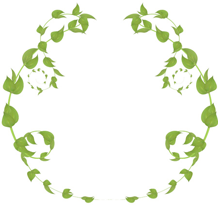 Round frame of stems with leaves with inscription natural for decoration. Vegetable green background for greeting card, greeting card designのイラスト素材