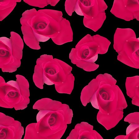 Vector red rosesrealistic seamless background on a black background prints for clothesのイラスト素材