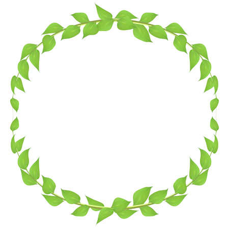 Vector circle frame made from leaves and twigs for decorating events isolated on white background, blanking up a postcard advertisingのイラスト素材