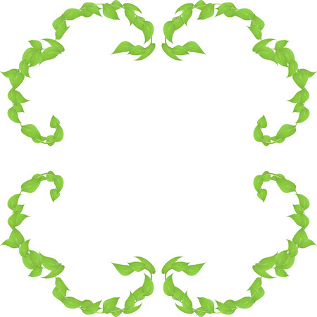 Vector frame made from leaves and twigs for decorating events isolated on white background, blanking up a postcard advertisingのイラスト素材