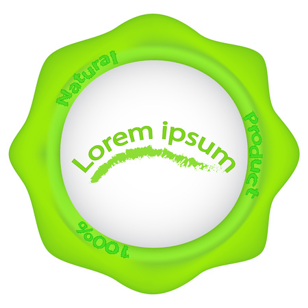 Logotype 100 natural product, green spot, green round logo with droplets and streaks, isolated on white, with a wire under the textのイラスト素材