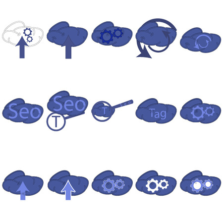 Set of linear icons on the theme of SEO optimization, isolated on white backgroundのイラスト素材