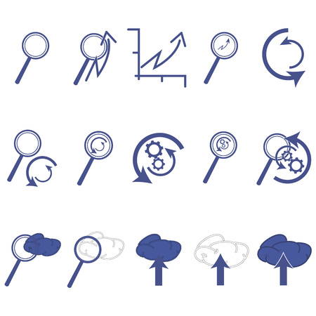 Set of linear icons on the theme of SEO optimization, isolated on white backgroundのイラスト素材