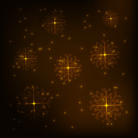 bright golden snowflakes postcard on a black backgroundの写真素材