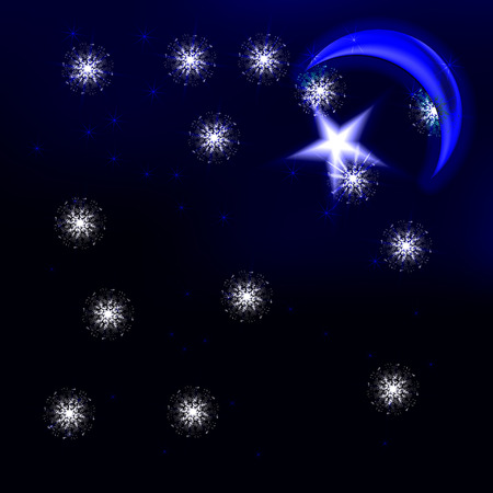crescent and star on the blue background of snowの写真素材
