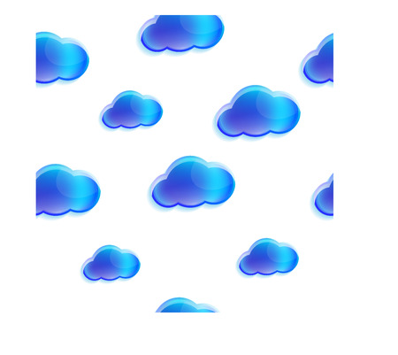 Seamless background with stylized cartoon blue clouds on a white backgroundの写真素材