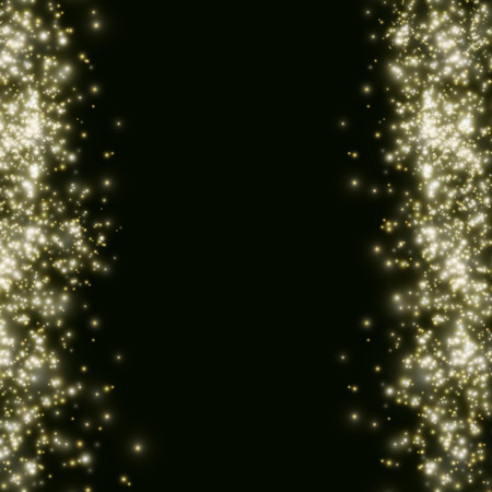pouring golden snow, shiny particles pouring down glowing borders on a dark background, postcard decorationのイラスト素材