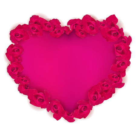 Vector heart of pink rosesRed heart edged with red roses.postcard templateのイラスト素材