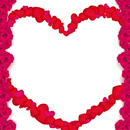 Vector Frame of roses with a heart in the center.EPS 10.blank for Valentine's day postcardのイラスト素材