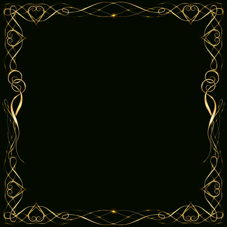 golden frame with hearts effects of light. Preparation for postcard Christmas wedding Shining rectangle. on a black background10の写真素材
