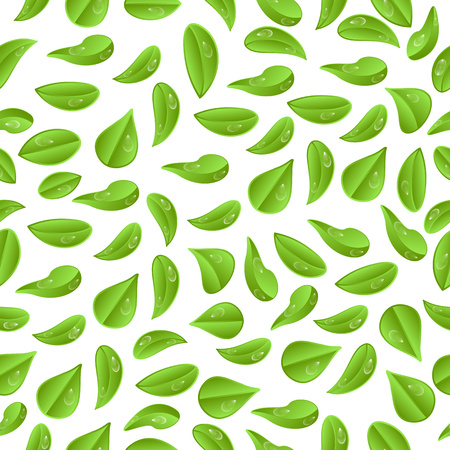 Seamless background.Leaves with water droplets on a white background.print for clothes, wallpaperの写真素材