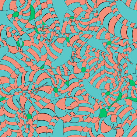 pink and turquoise snake cartoon seamless pattern.reptile skin on a green backgroundのイラスト素材