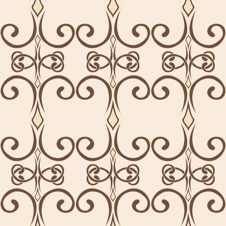 Seamless swirl pattern. In a simple style. Vector. Endless curl ornament. Sketch, scribbles, scribbles on brown and cream colors. Can be used for greeting cards, wedding invitations, logo, print on fabric.のイラスト素材