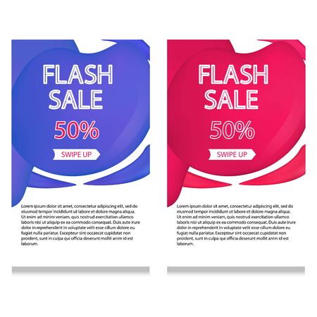set of dynamic modern geometric and liquid mobile for flash sales of banners.Blue and red colors, mesh Special offer and sale at a discount of up to 50 on a template design with editable text.EPS 10のイラスト素材